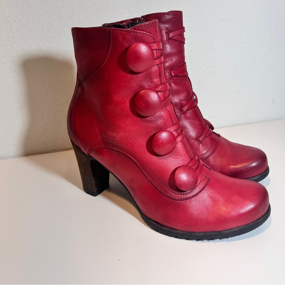 Miz Mooz Red Leather Button Ankle Boots - Picture 5 of 8